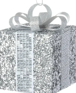 Intratuin kerst ornament Lahja cadeau zilver glitter 8 x 8 x 12 cm
