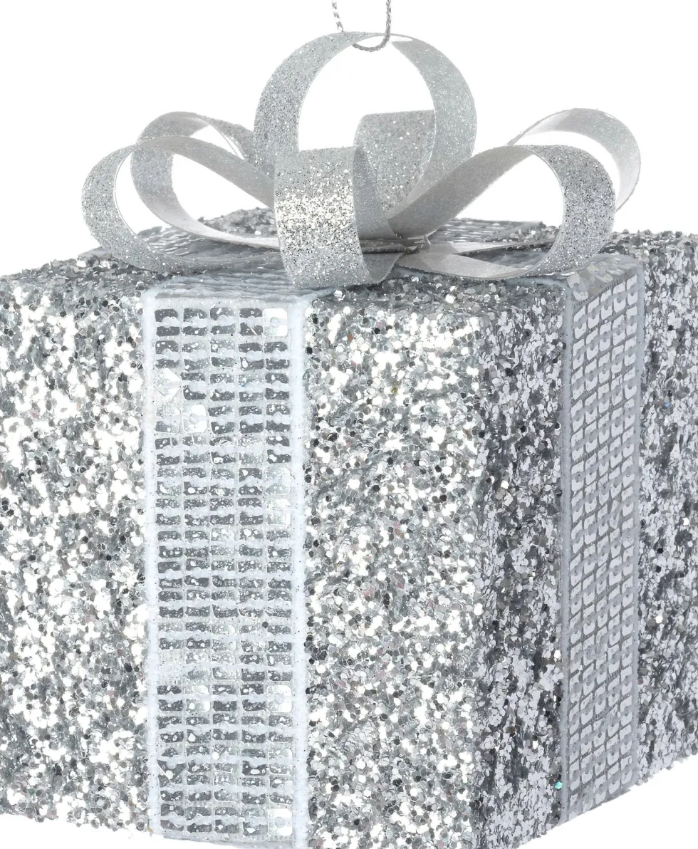 Intratuin kerst ornament Lahja cadeau zilver glitter 8 x 8 x 12 cm