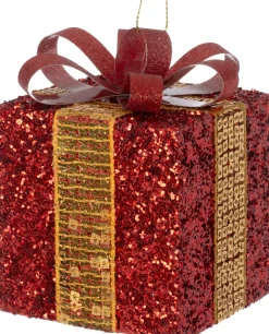 Intratuin kerst ornament Lahja cadeau rood pailletten 8 x 8 x 12 cm