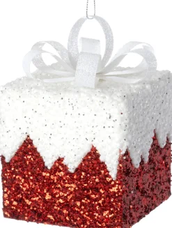Intratuin kerst ornament Lahja cadeau rood sneeuw 8 x 8 x 12 cm