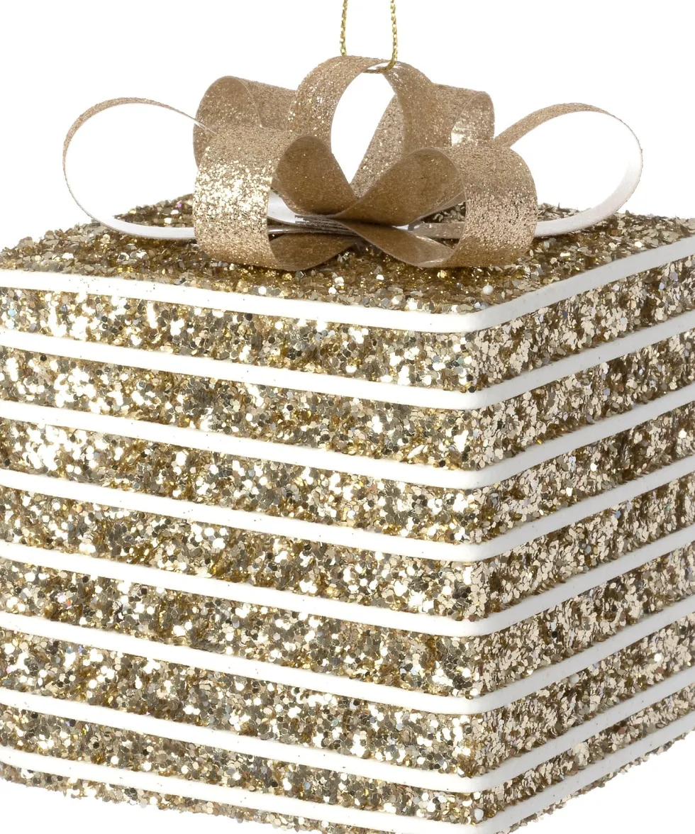 Intratuin kerst ornament Lahja cadeau goud streep 8 x 8 x 12 cm