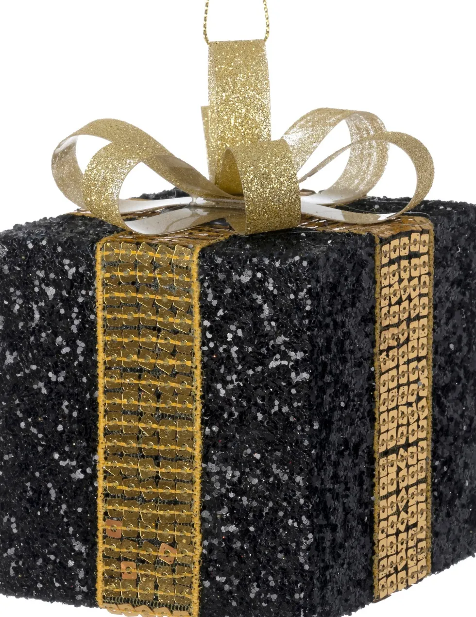 Intratuin kerst ornament Lahja cadeau zwart glitter 8 x 8 x 12 cm