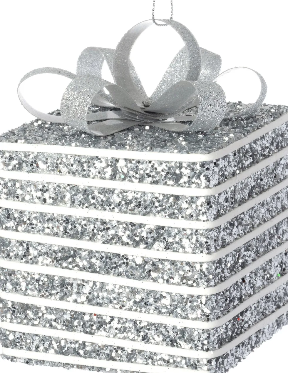 Intratuin kerst ornament Lahja cadeau zilver streep 8 x 8 x 12 cm