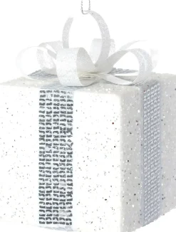 Intratuin kerst ornament Lahja cadeau wit glitter 8 x 8 x 12 cm