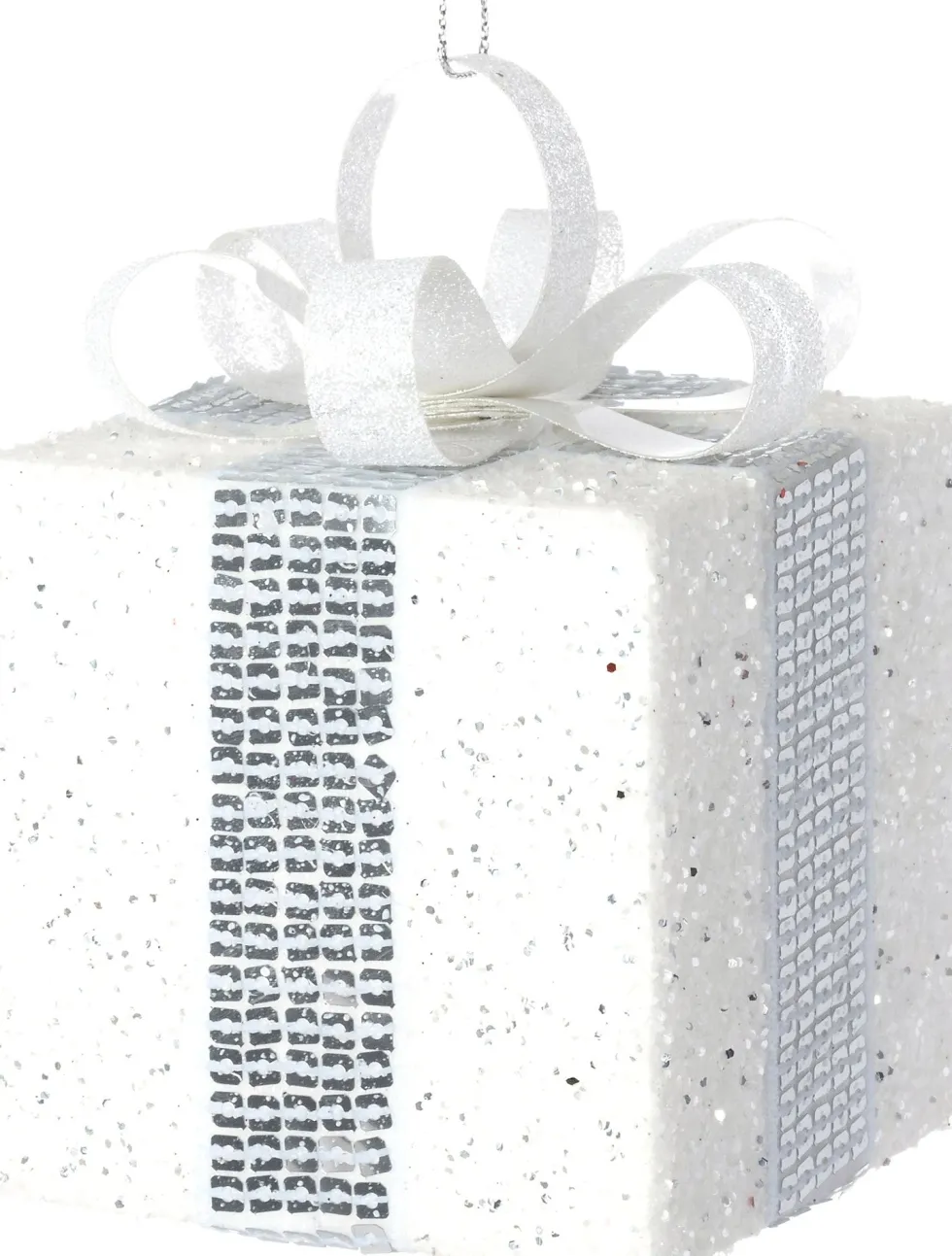 Intratuin kerst ornament Lahja cadeau wit glitter 8 x 8 x 12 cm