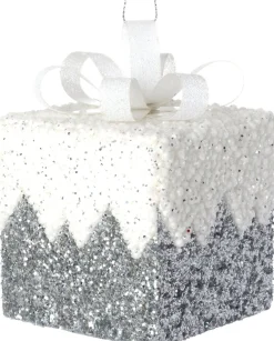 Intratuin kerst ornament Lahja cadeau zilver sneeuw 8 x 8 x 12 cm