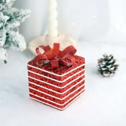 Intratuin kerst ornament Lahja cadeau rood streep 8 x 8 x 12 cm