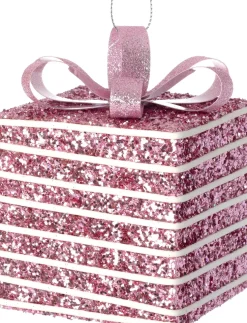 Intratuin kerst ornament Lahja cadeau roze streep 8 x 8 x 12 cm