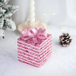 Intratuin kerst ornament Lahja cadeau roze streep 8 x 8 x 12 cm