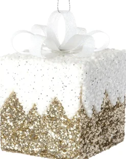 Intratuin kerst ornament Lahja cadeau goud sneeuw 8 x 8 x 12 cm