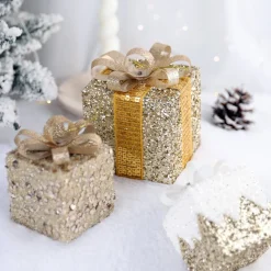 Intratuin kerst ornament Lahja cadeau goud pailletten 8 x 8 x 12 cm