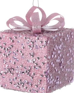 Intratuin kerst ornament Lahja cadeau roze bepareld 6 x 6 x 8,5 cm