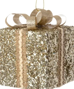 Intratuin kerst ornament Lahja cadeau goud glitter 6 x 6 x 8,5 cm