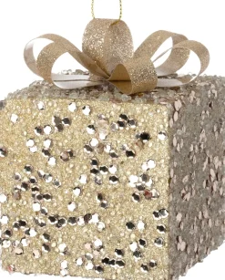 Intratuin kerst ornament Lahja cadeau goud bepareld 6 x 6 x 8,5 cm