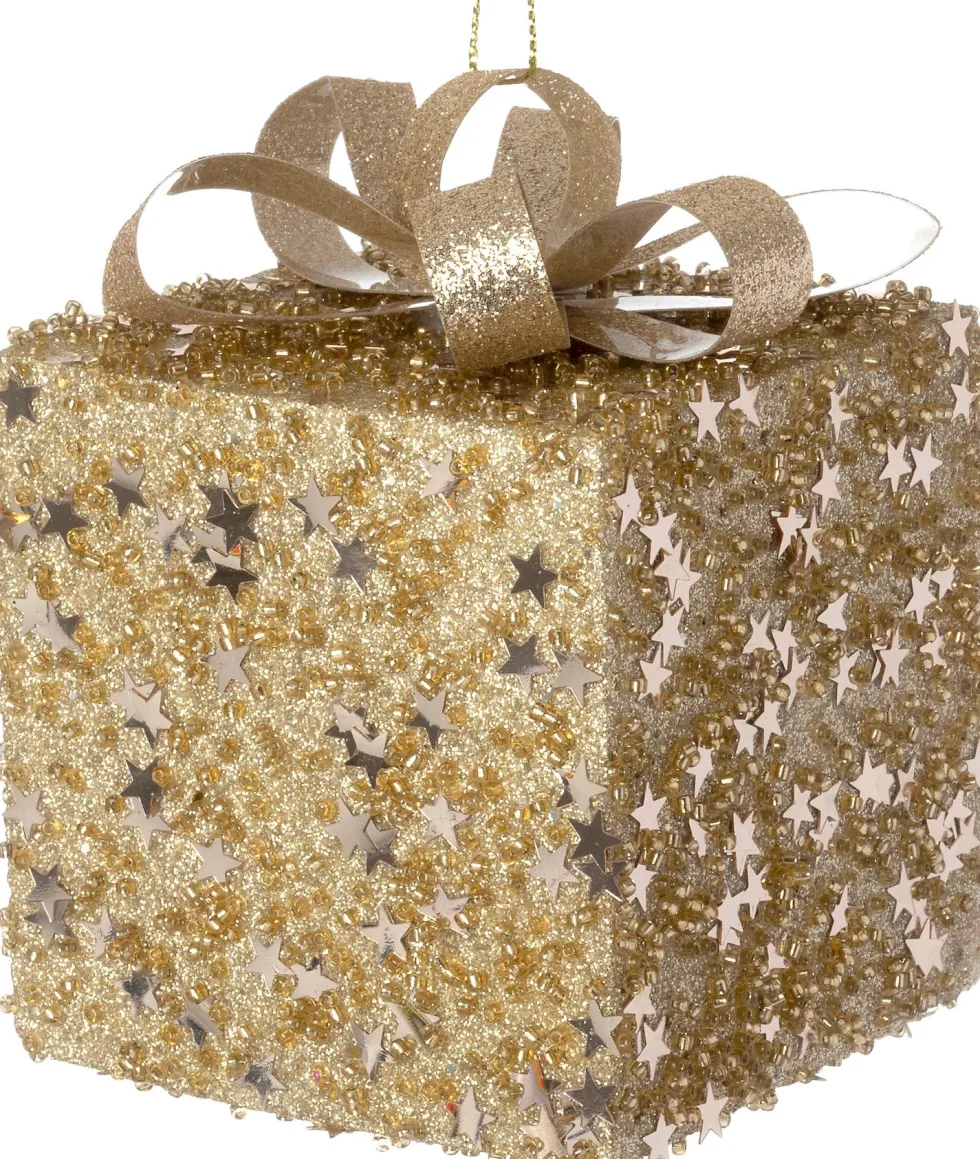 Intratuin kerst ornament Lahja cadeau goud sterren 6 x 6 x 8,5 cm