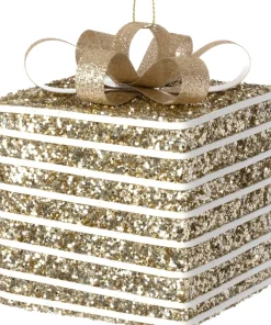 Intratuin kerst ornament Lahja cadeau goud streep 6 x 6 x 8,5 cm