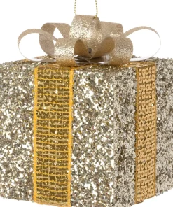 Intratuin kerst ornament Lahja cadeau goud pailletten 6 x 6 x 8,5 cm