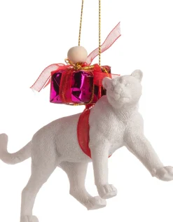 Intratuin kerst ornament leeuw met cadeau wit / rood 10 x 4 x 10 cm