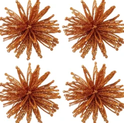 Intratuin kerst ornament Leoben oranje D 10 cm 4 stuks