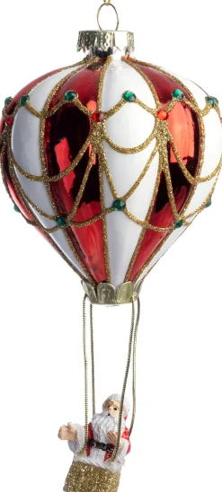 Intratuin kerst ornament luchtballon rood / wit 7,5 x 7,5 x 14,7 cm