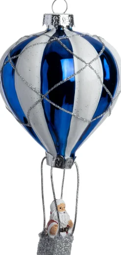 Intratuin kerst ornament luchtballon zilver / wit / blauw D 7,5 x H 14 cm