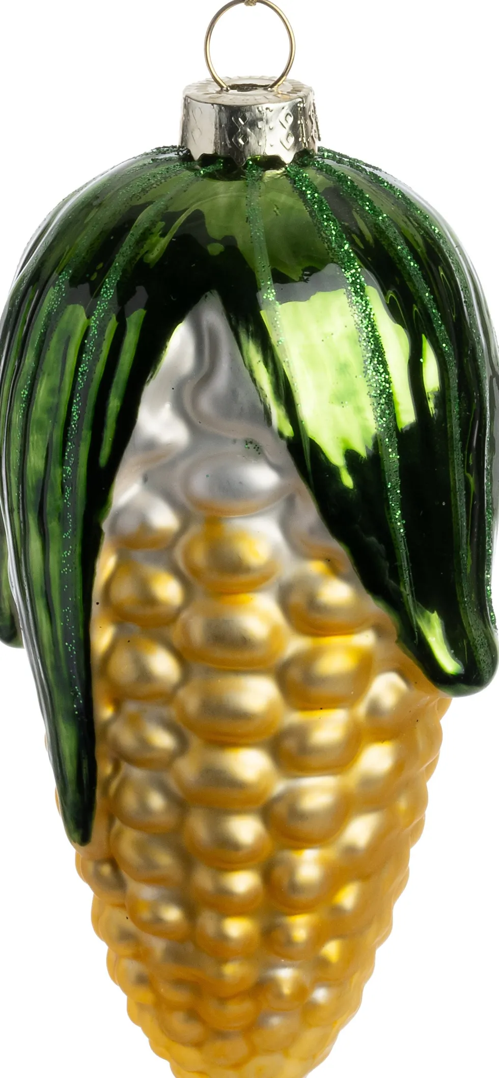 Intratuin kerst ornament maiskolf groen / geel / zilver D 5,5 x H 10,5 cm