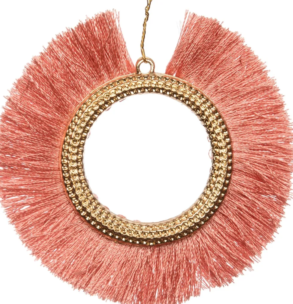 Intratuin kerst ornament met franjes roze D 6,5 cm