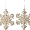 Intratuin kerst ornament Milou sneeuwvlok beige 5,5 x 1 x 6,5 cm 2 stuks