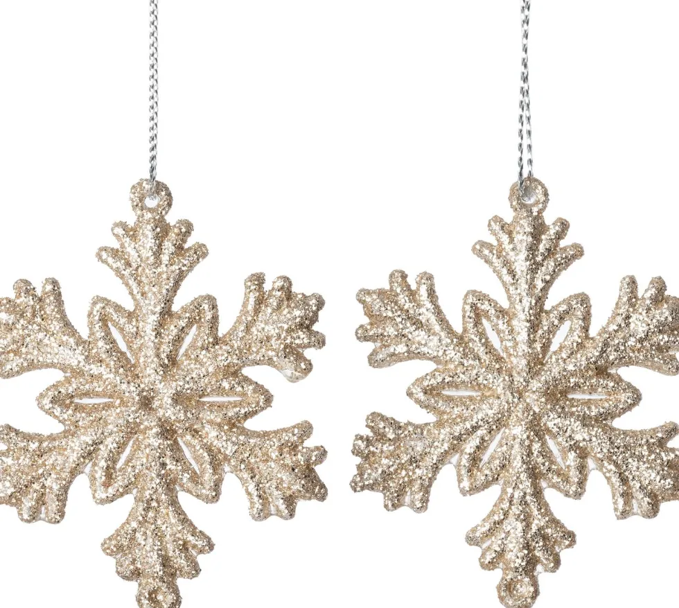 Intratuin kerst ornament Milou sneeuwvlok beige 5,5 x 1 x 6,5 cm 2 stuks