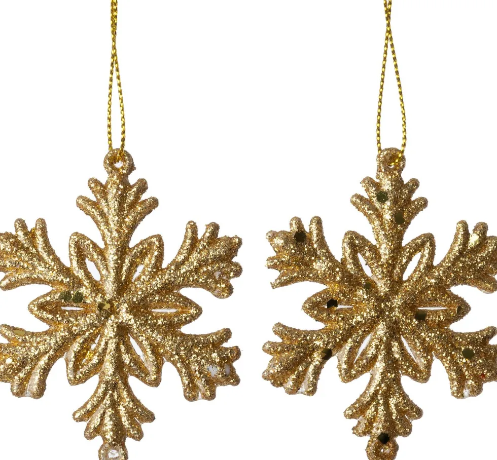 Intratuin kerst ornament Milou sneeuwvlok goud 5,5 x 1 x 6,5 cm 2 stuks