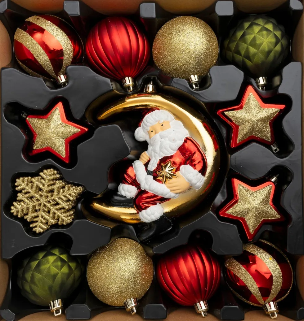 Intratuin kerst ornament mix Mesick rood / goud / groen D 7,5 - 18 cm 23-delig
