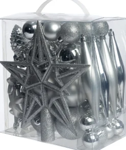 Intratuin kerst ornament mix Troy zilver D 3-20 cm 50-delig