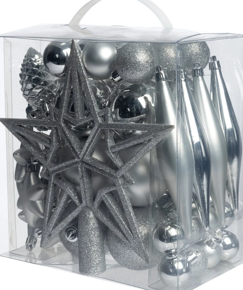 Intratuin kerst ornament mix Troy zilver D 3-20 cm 50-delig