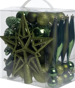 Intratuin kerst ornament mix Troy groen D 3-20 cm 50-delig