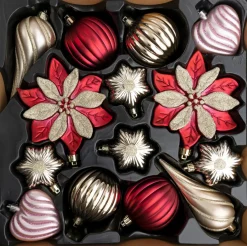 Intratuin kerst ornament mix Mesick rood / goud / roze D 5 - 13 cm 14-delig