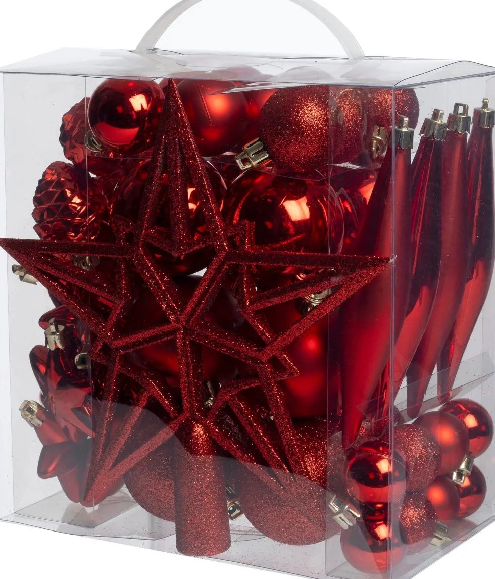 Intratuin kerst ornament mix Troy rood D 3-20 cm 50-delig