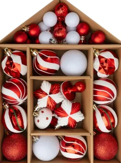 Intratuin kerst ornament mix Manton rood / wit D 3/5/7 cm 38-delig