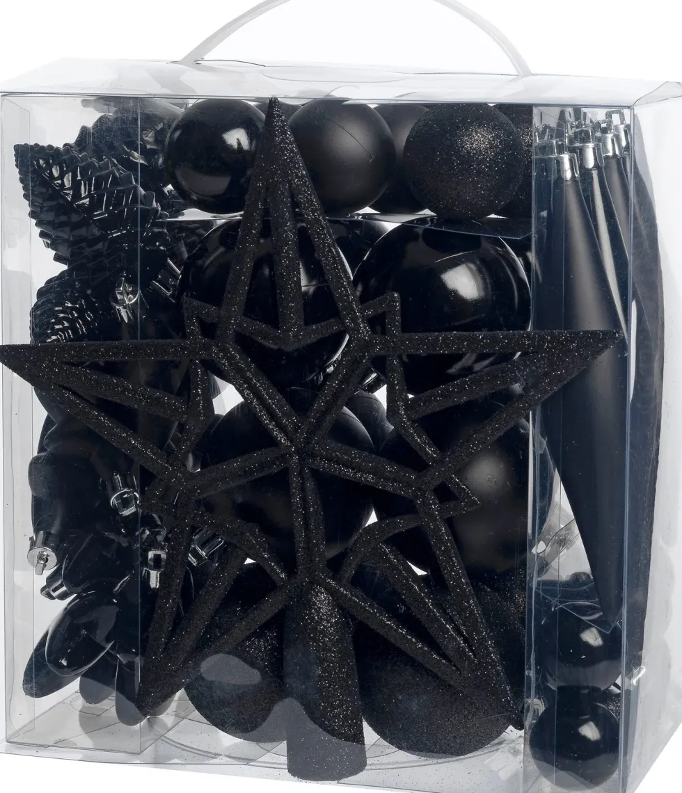 Intratuin kerst ornament mix Troy zwart D 3-20 cm 50-delig