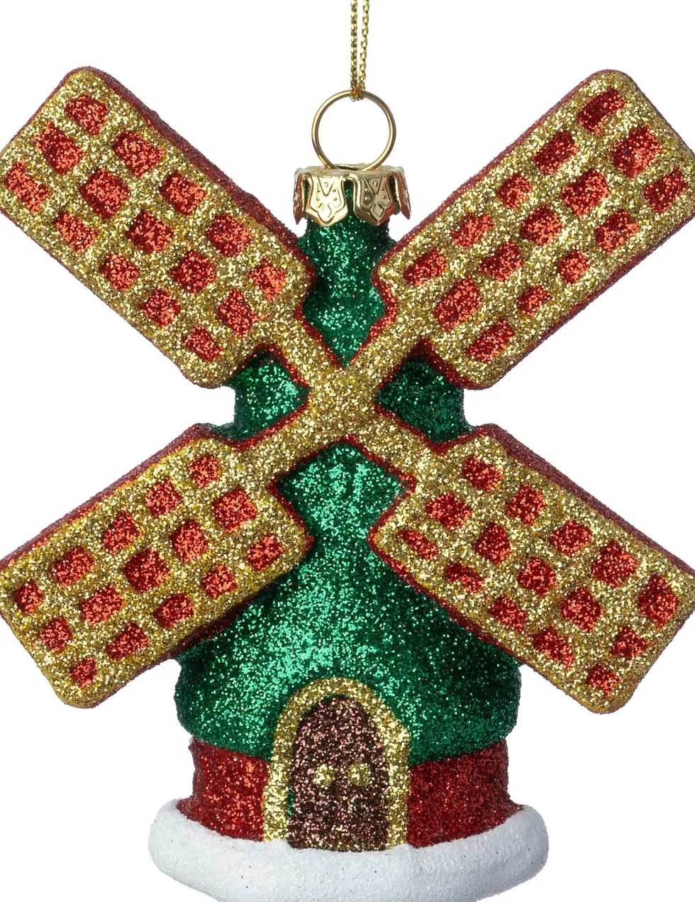 Intratuin kerst ornament molen rood / goud / groen 9 x 5 x 10,3 cm