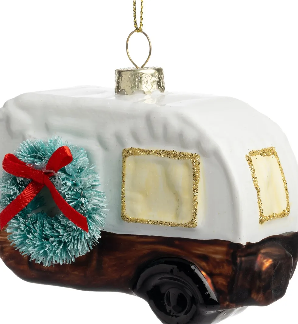Intratuin kerst ornament Nivar caravan bruin / wit 8 x 4 x 7 cm