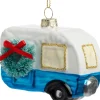 Intratuin kerst ornament Nivar caravan blauw / wit 8 x 4 x 7 cm