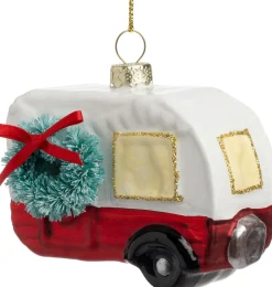 Intratuin kerst ornament Nivar caravan rood / wit 8 x 4 x 7 cm