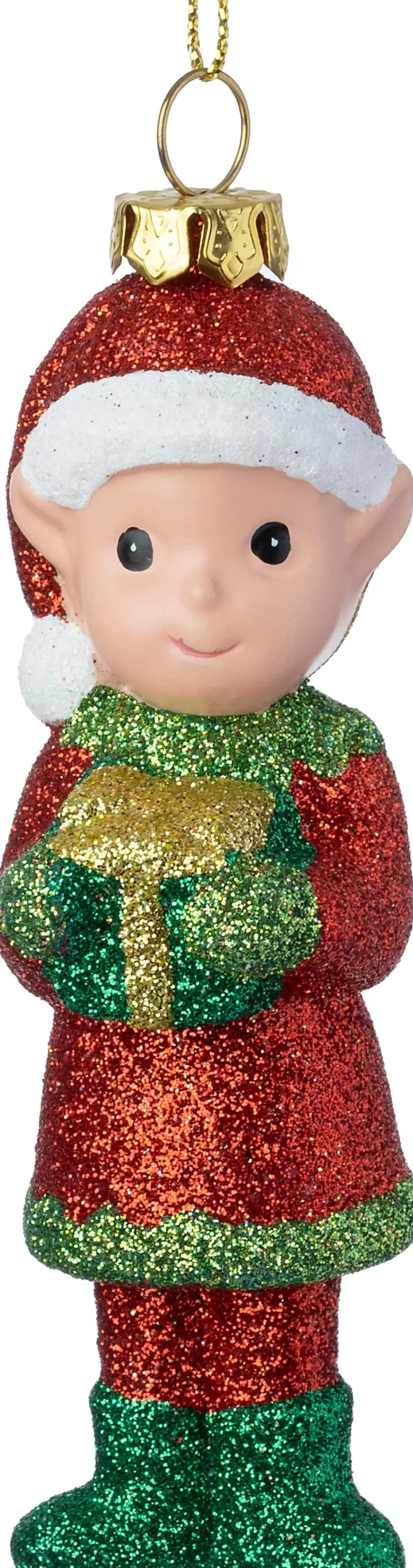 Intratuin kerst ornament Olfa elf cadeau rood / goud / groen 3,4 x 3,8 x 11 cm