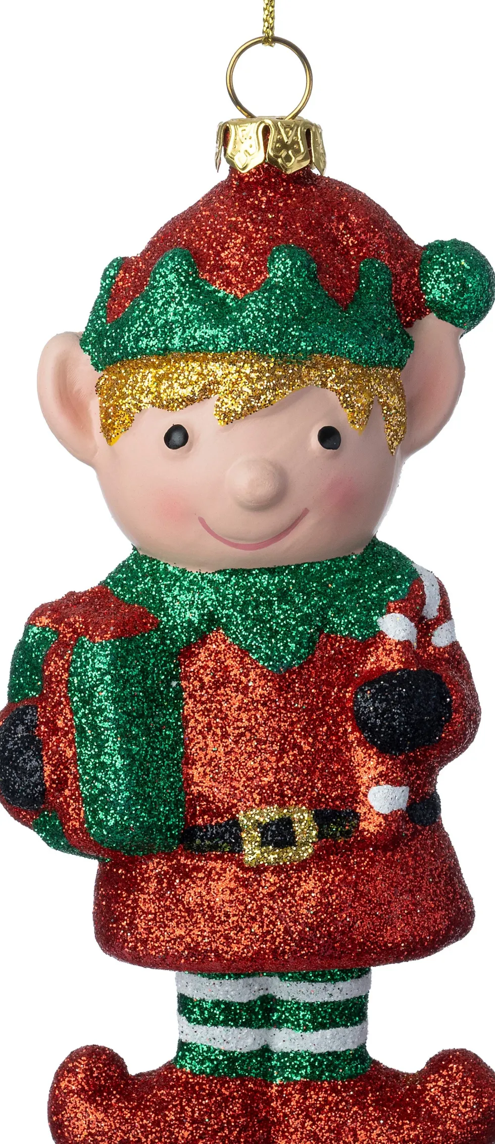 Intratuin kerst ornament Olfa elf cadeau staand rood / goud / groen 6,3 x 4,2 x 12,6 cm