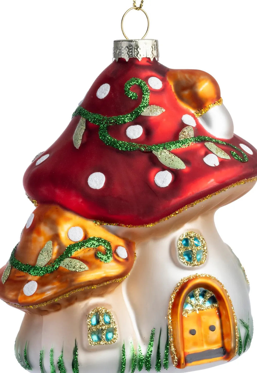 Intratuin kerst ornament paddenstoel wit / rood 9,2 x 7,4 x 10,2 cm