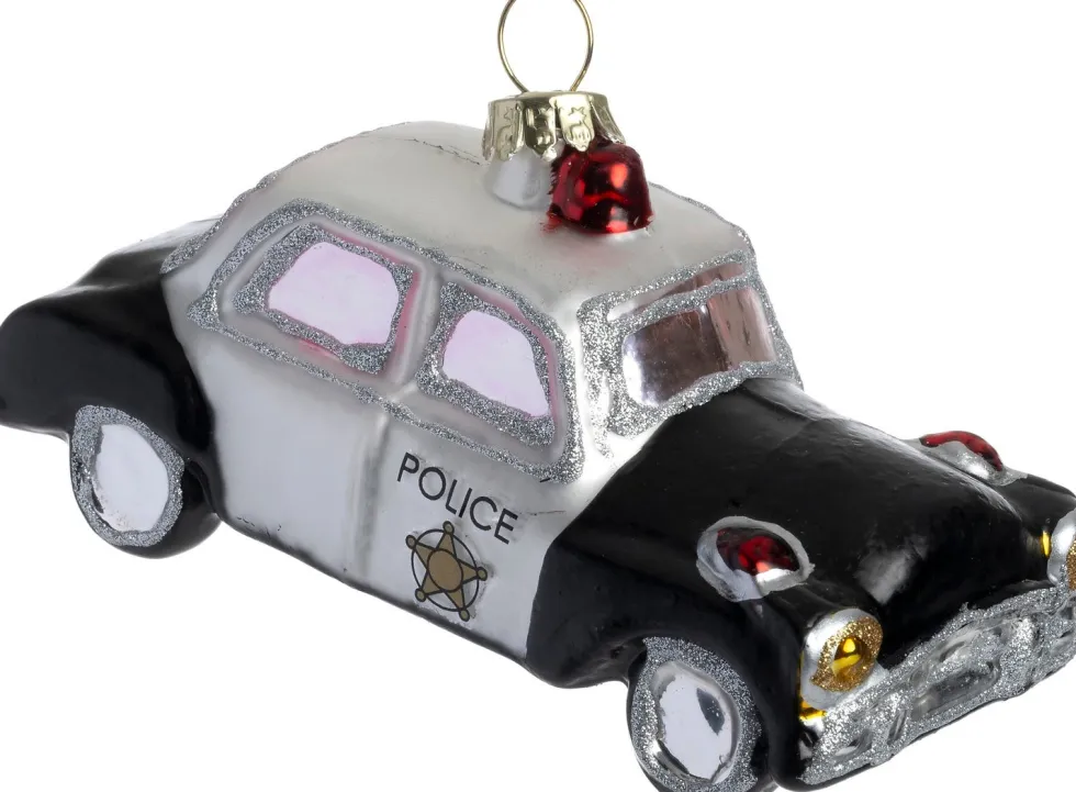 Intratuin kerst ornament politieauto zwart / wit 10 x 4,5 x 5 cm