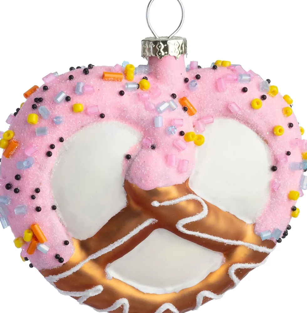 Intratuin kerst ornament pretzel met glazuur roze / bruin 7,8 x 3,7 x 7 cm