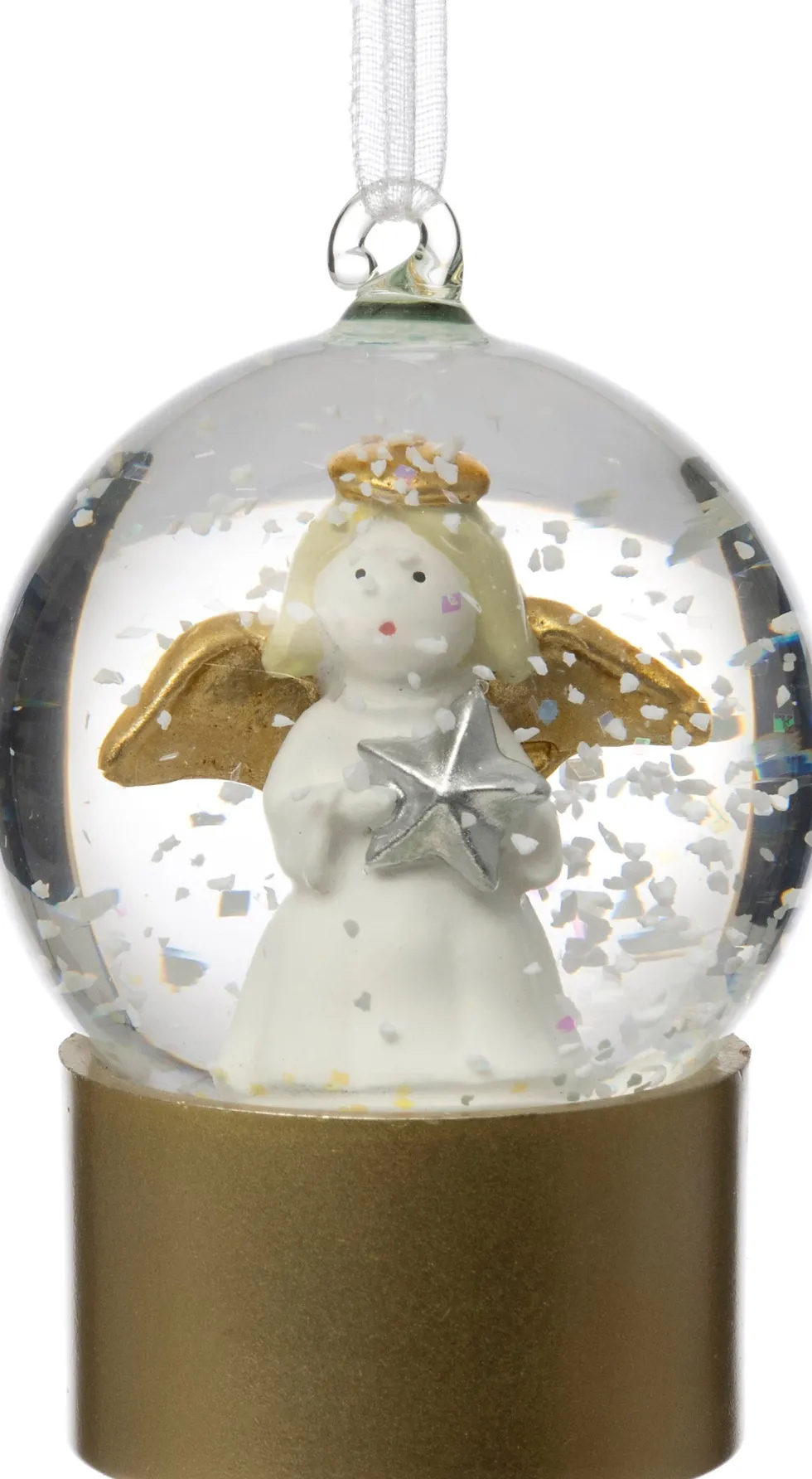 Intratuin kerst ornament Ravi sneeuwbol engel wit / goud D 4,5 H 6,8 cm