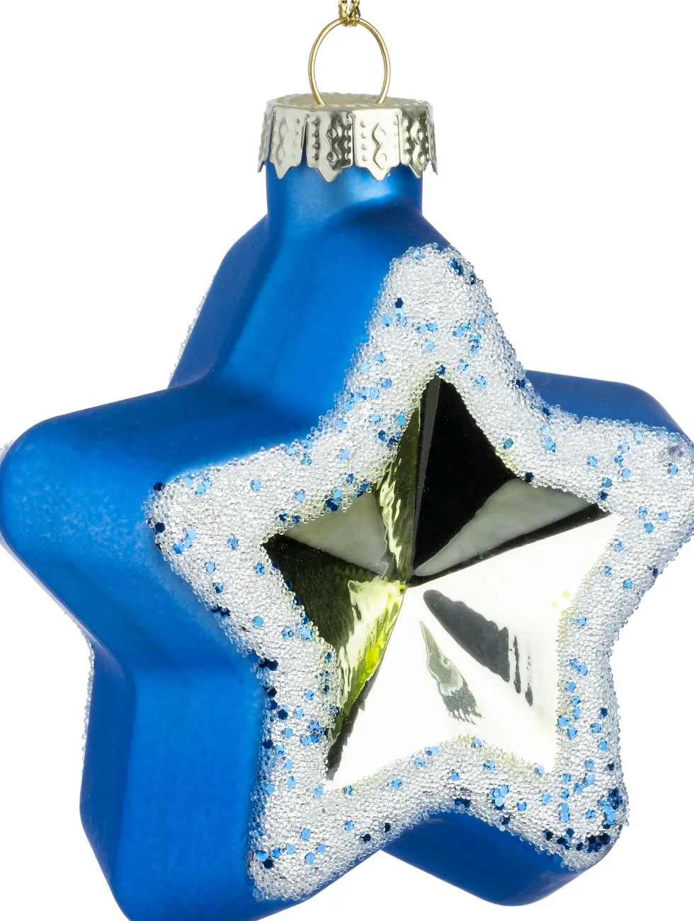 Intratuin kerst ornament Renze blauw / zilver 8 x 3,5 x 8 cm