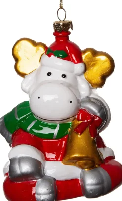 Intratuin kerst ornament rendier met bel rood D 8,2 H 9,8 cm